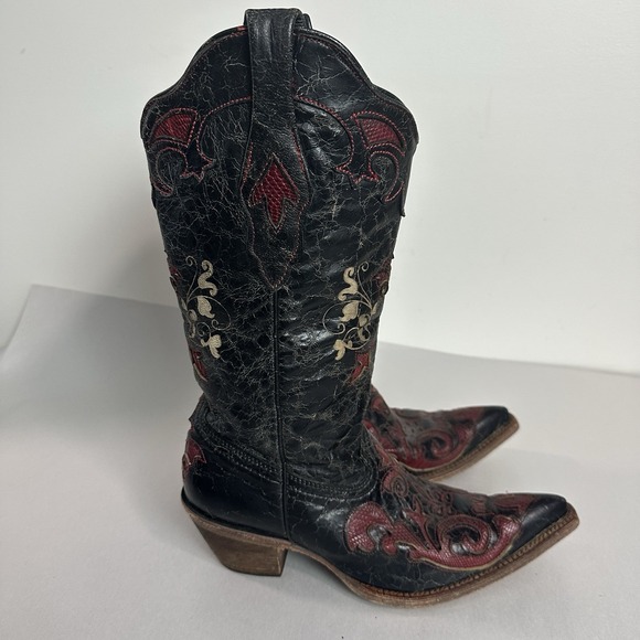 Corral Vintage Black Leather Lizard Inlay Cowboy C2115 Boots Womens Size 7.5 - Picture 9 of 16